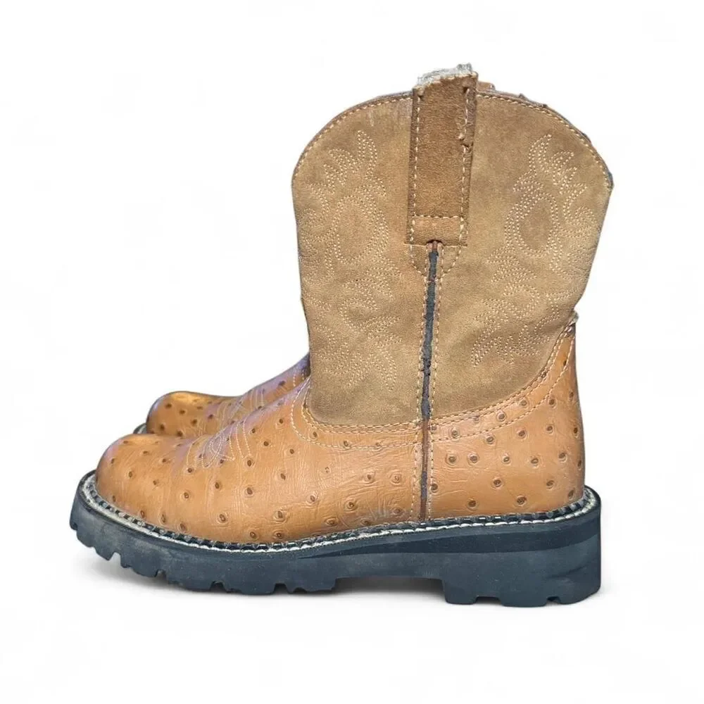 Ariat Women’s Western Work Boots Sz 6.5 Brown Ostrich Embossed Leather Lug Sole